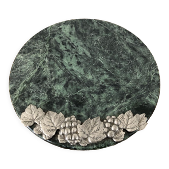 Green marble cheese platter and vintage pewter vine décor