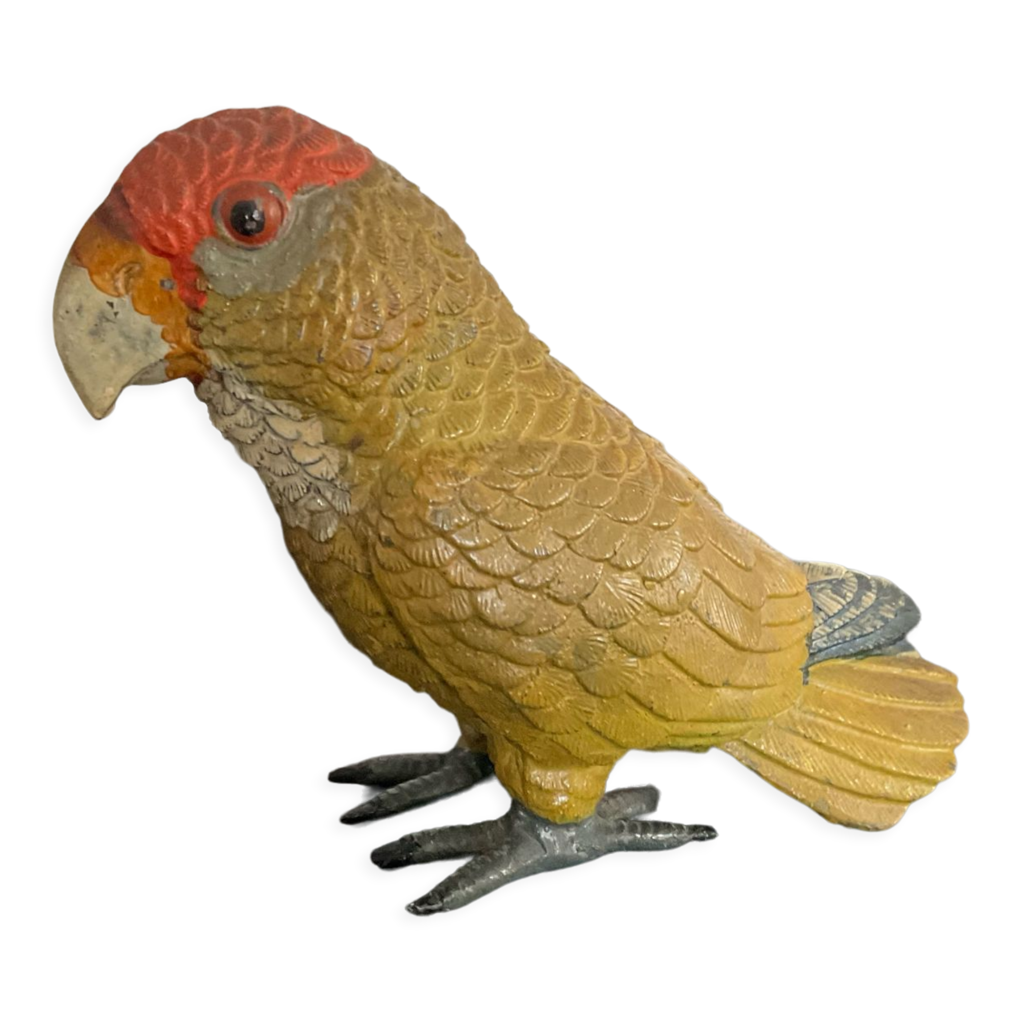 Vintage enamelled metal parakeet paperpress