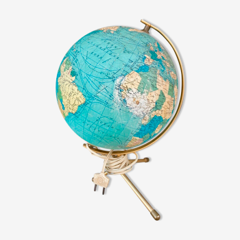 Globe world map old glass light vintage design 1970