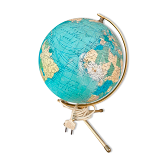 Globe terrestre mappemonde ancienne verre lumière design vintage 1970