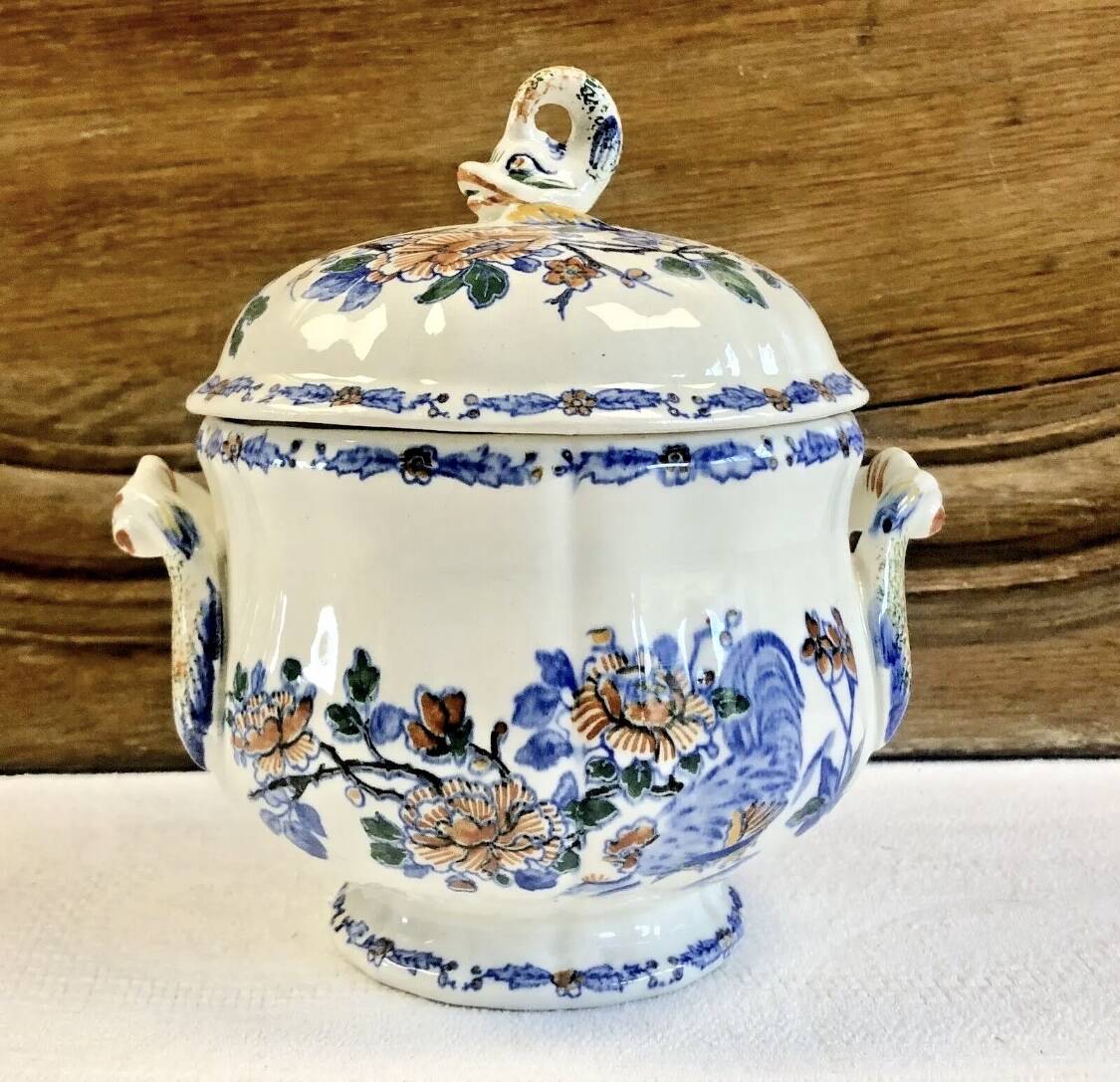 Gien sugar bowl rooster and peonies model 1938 1960