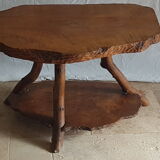 Table basse en bois massif d’orme double plateaux