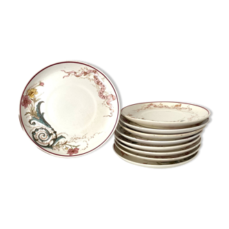 Lot de 9 assiettes à dessert "A la Samaritaine" K&G Lunéville vers 1900