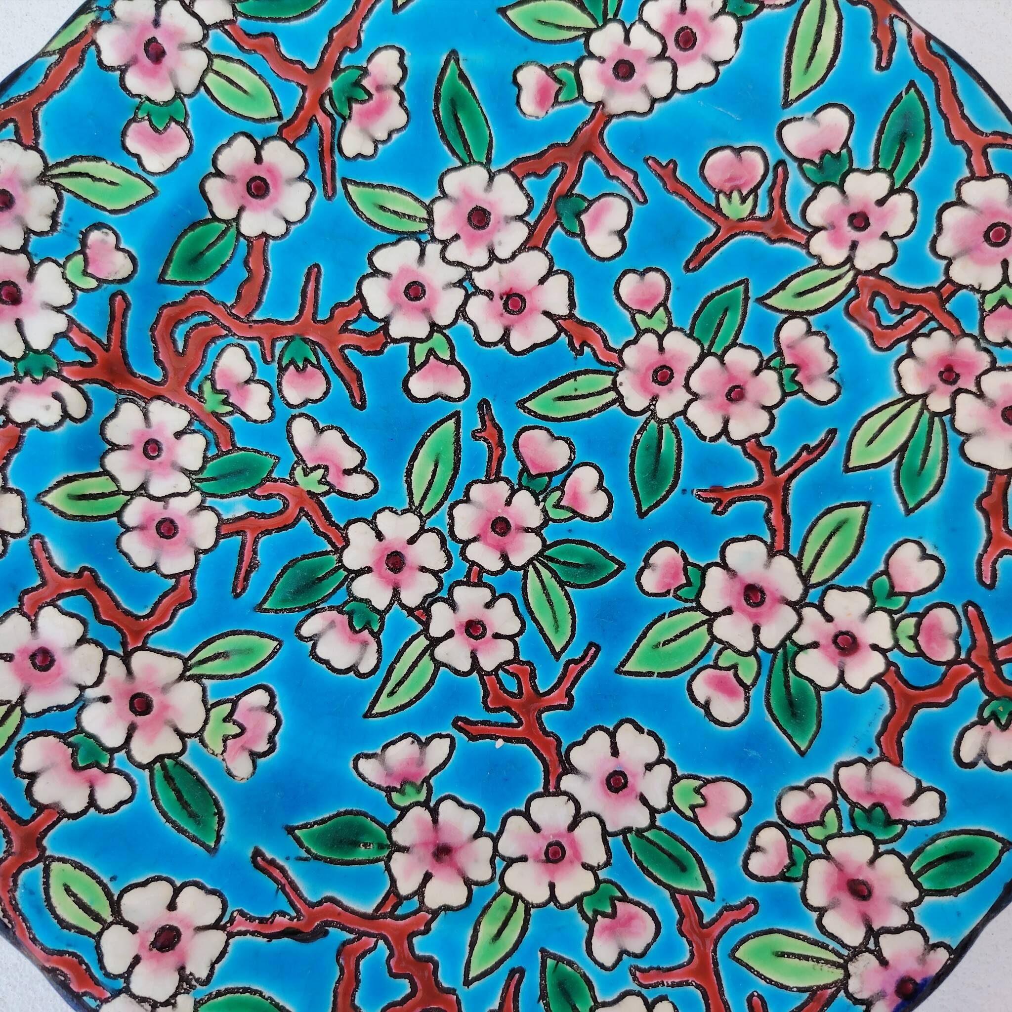 Small plate, Longwy enamels, floral decoration