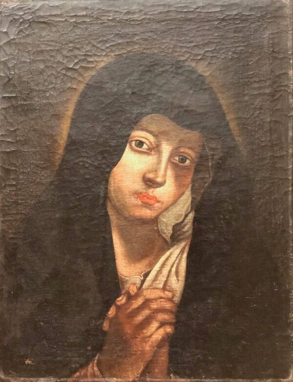 Vierge Marie peinture sur toile du XVIIe anonyme 49 cm par 38 cm école Italienne