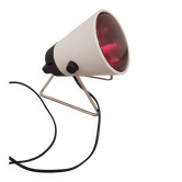 Space Age desk lamp, white metal, chrome-plated steel, red glass, Germany,