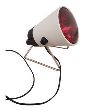 Space Age desk lamp, white metal, chrome-plated steel, red glass, Germany,