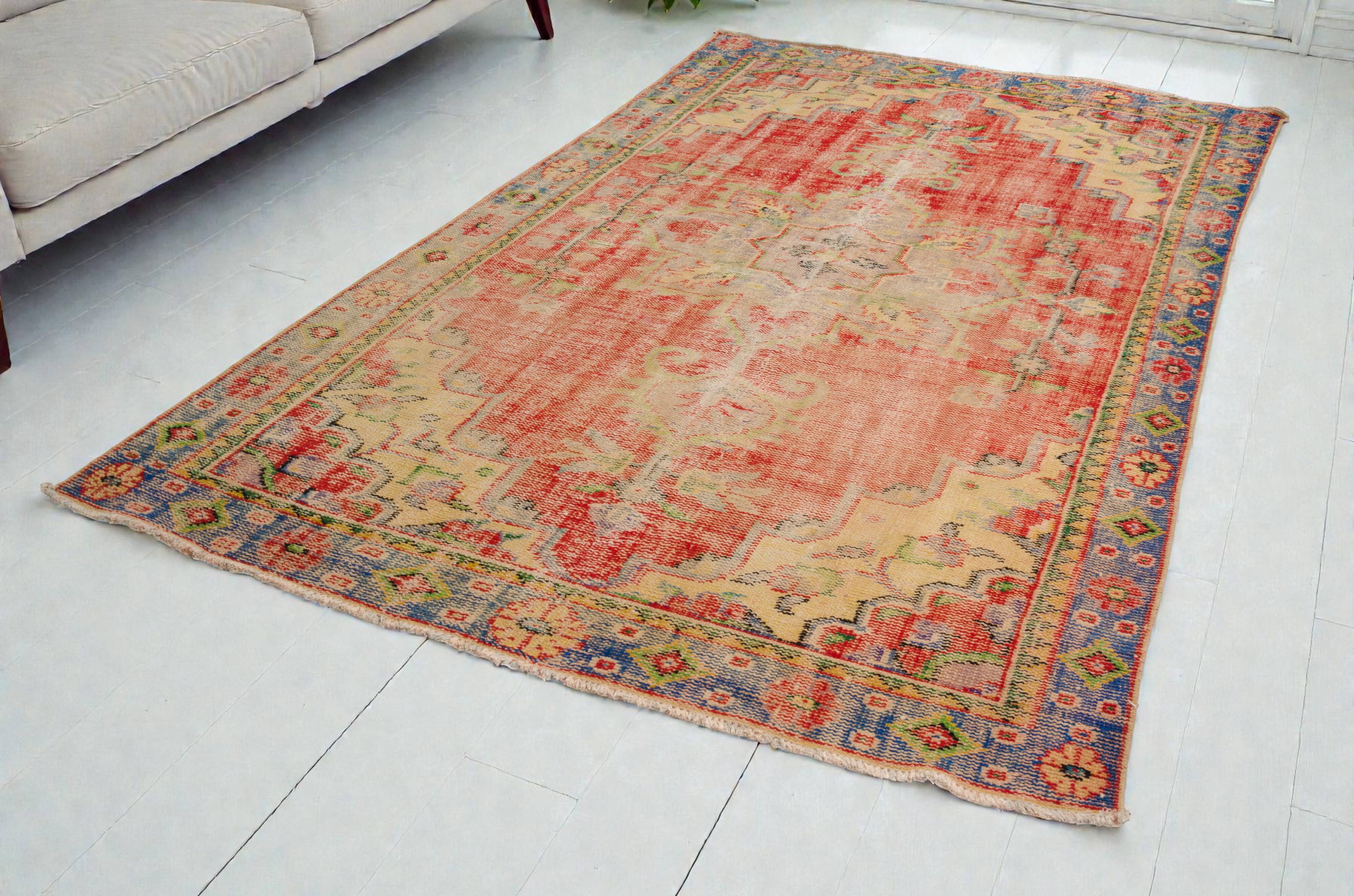 Red Oushak Vintage Carpet