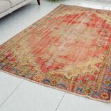 Red Oushak Vintage Carpet