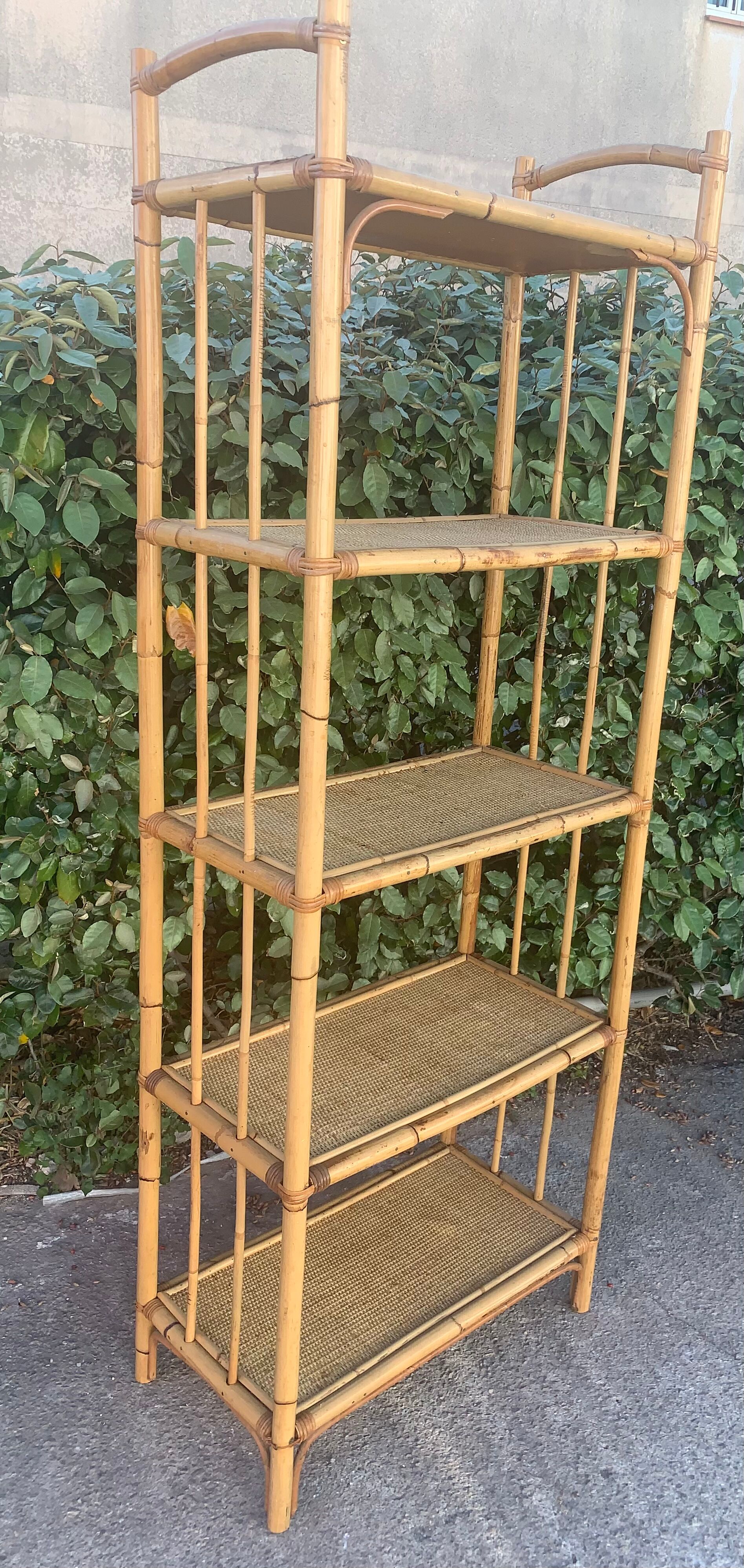 Vintage bamboo and rattan shelf
