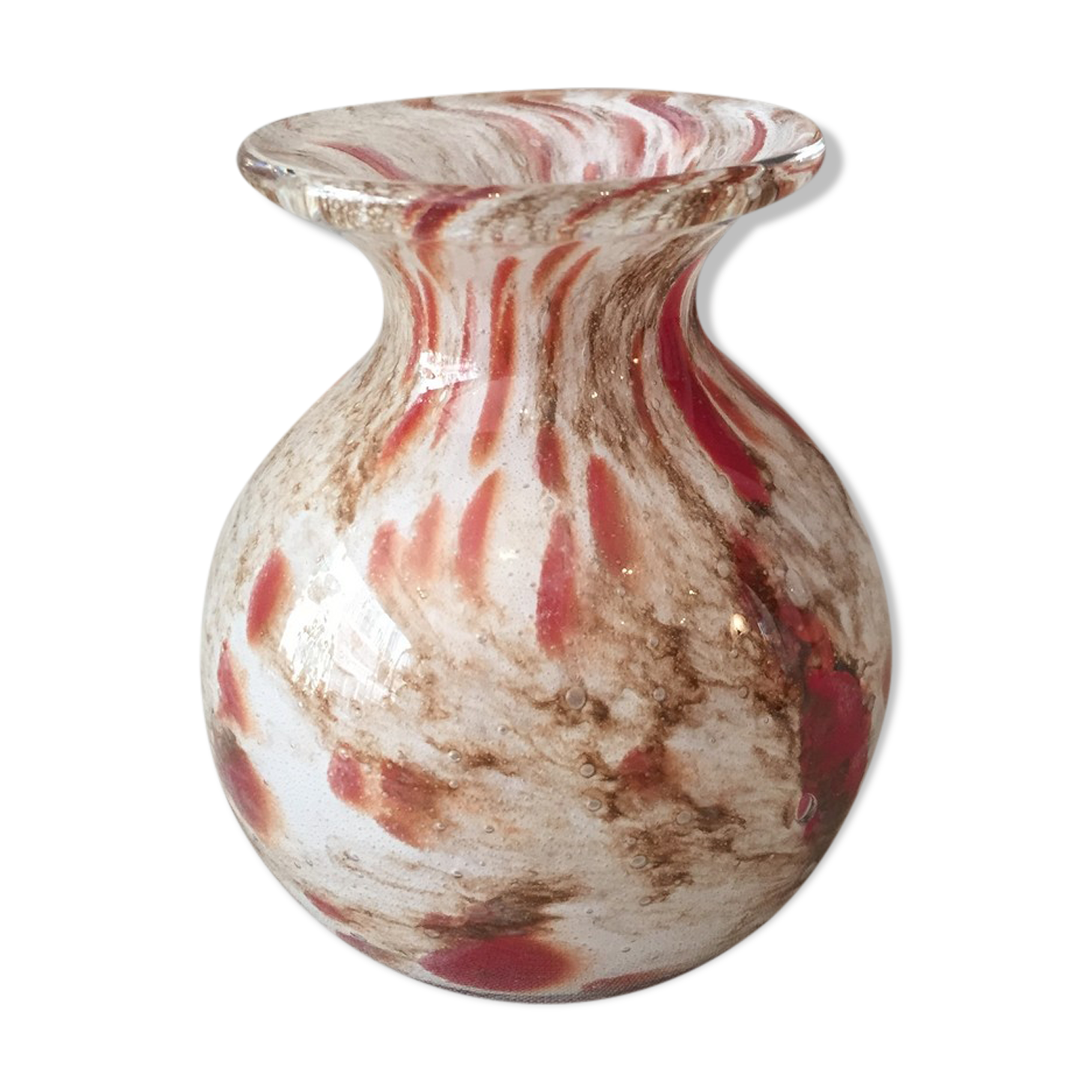 Vase made of glass paste of red beige and brown color