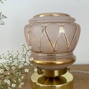 Vintage art deco globe table lamp in pink and gold glass