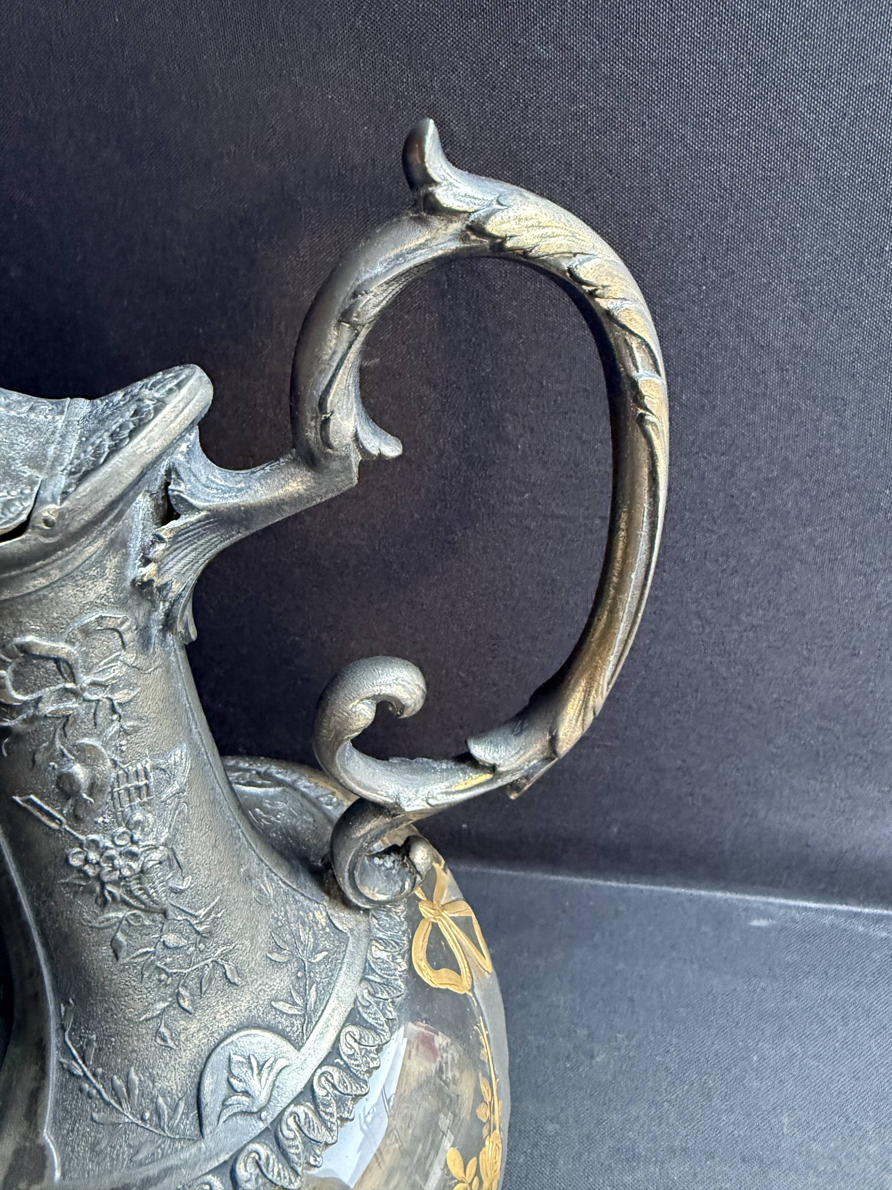 Glass or gold crystal ewer – Gallia Métal Alfénide for Christofle
