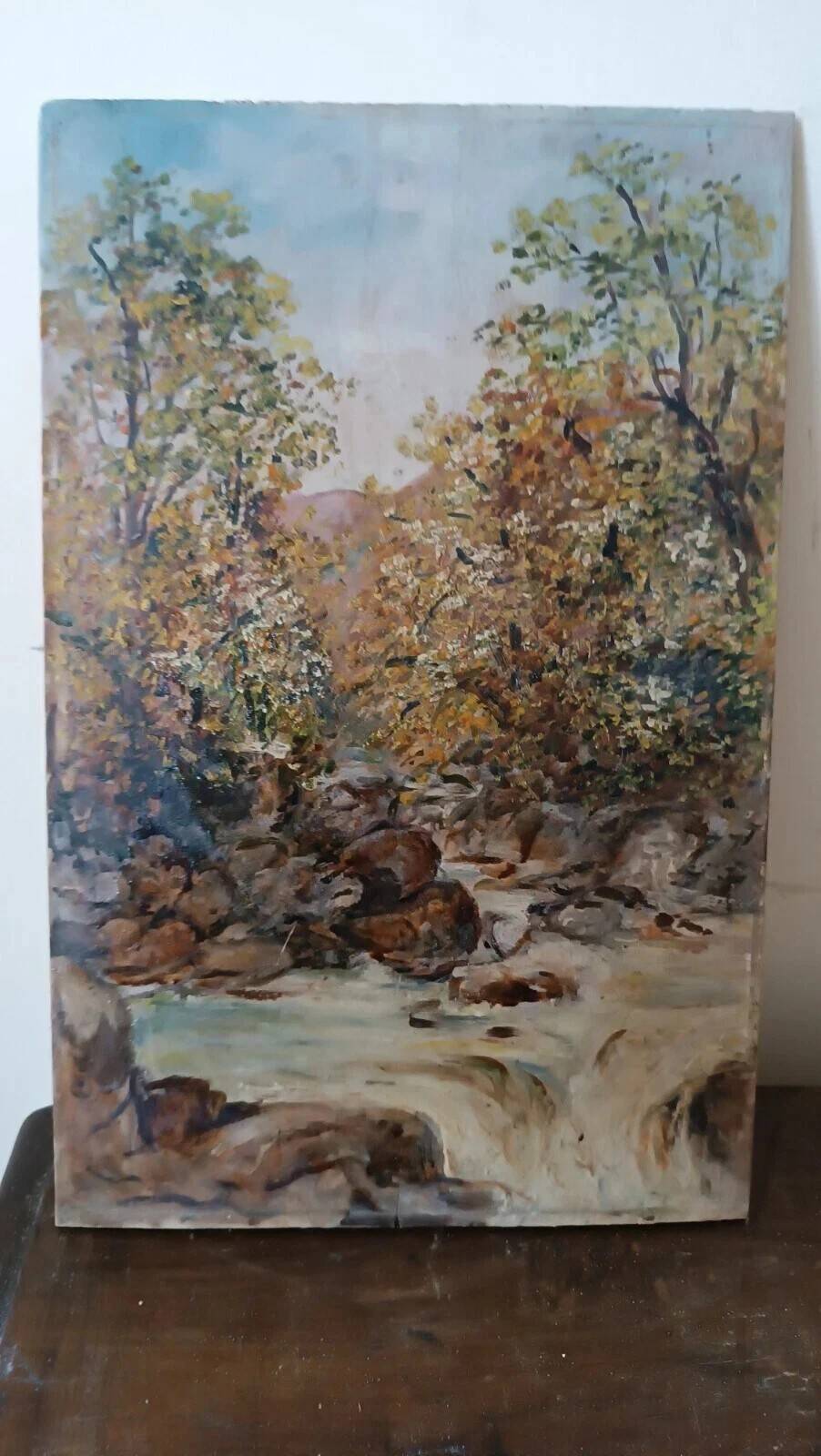 Old oil painting on tablet landscape early 20th century