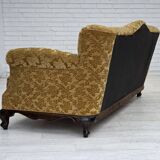 1950s, Danish 3-seater sofa, furniture velour, carved oak wood.