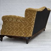 1950s, Danish 3-seater sofa, furniture velour, carved oak wood.