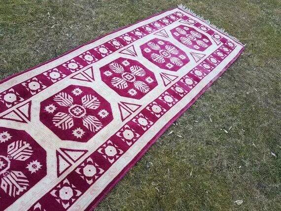 Tapis de couloir turc vintage 105x372 cm