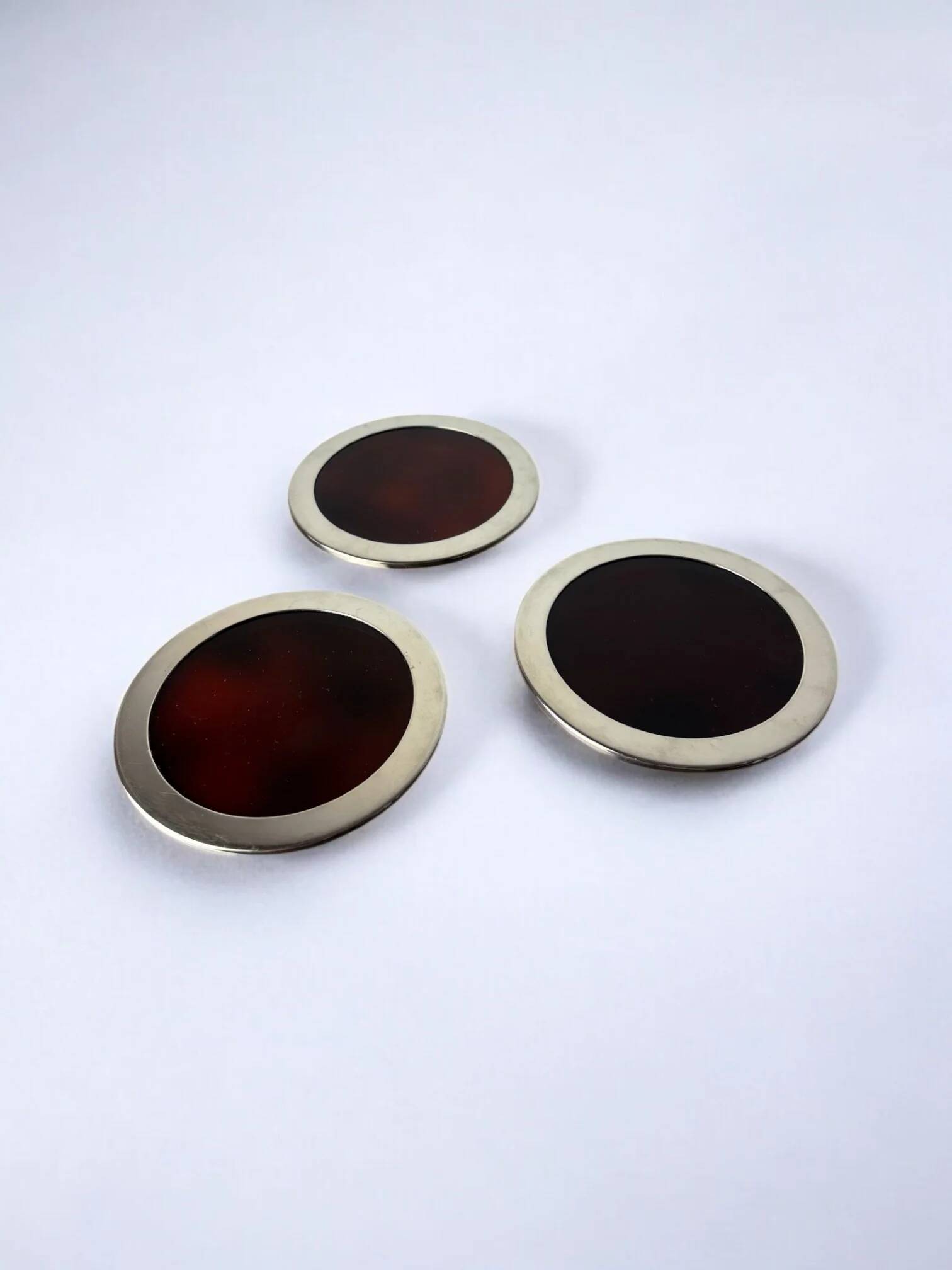 Faux tortoise shell Dior style bottle coasters, set of 3, Italy, 1970s