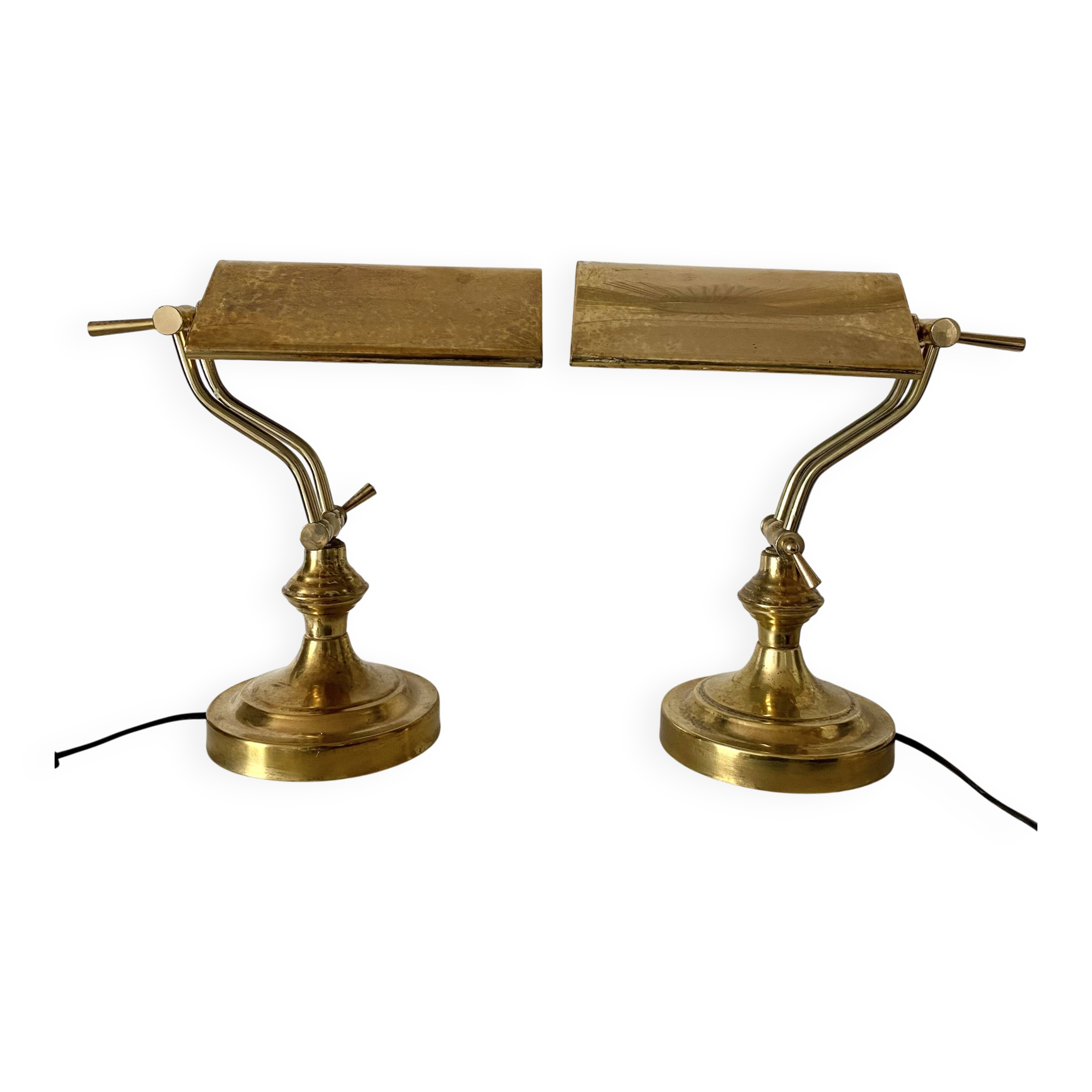 Pair of notary-style lamps in gilded metal