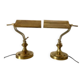 Pair of notary-style lamps in gilded metal