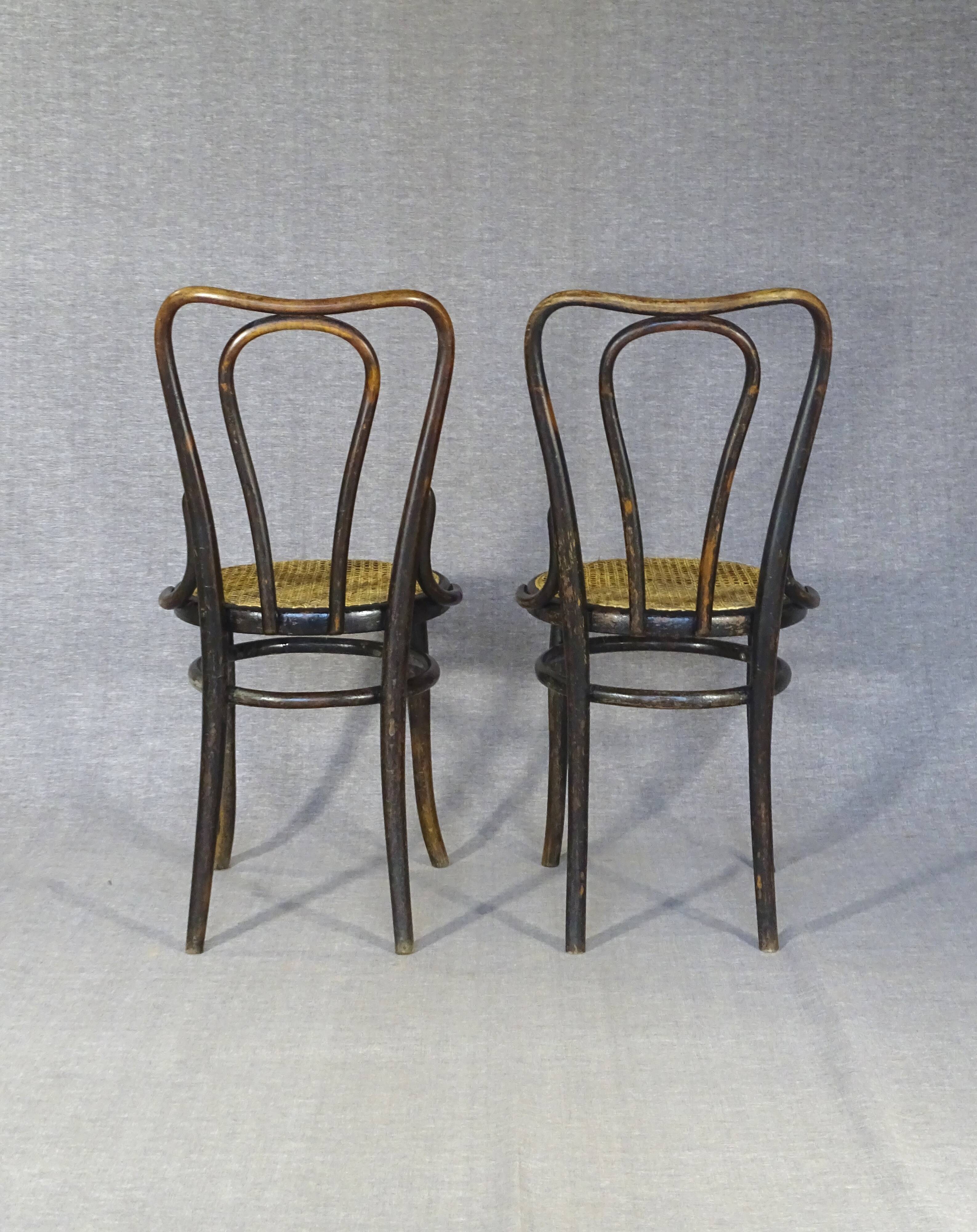 2 Kohn chairs no. 48 by Kohn 1890, not Thonet bistro - caned -