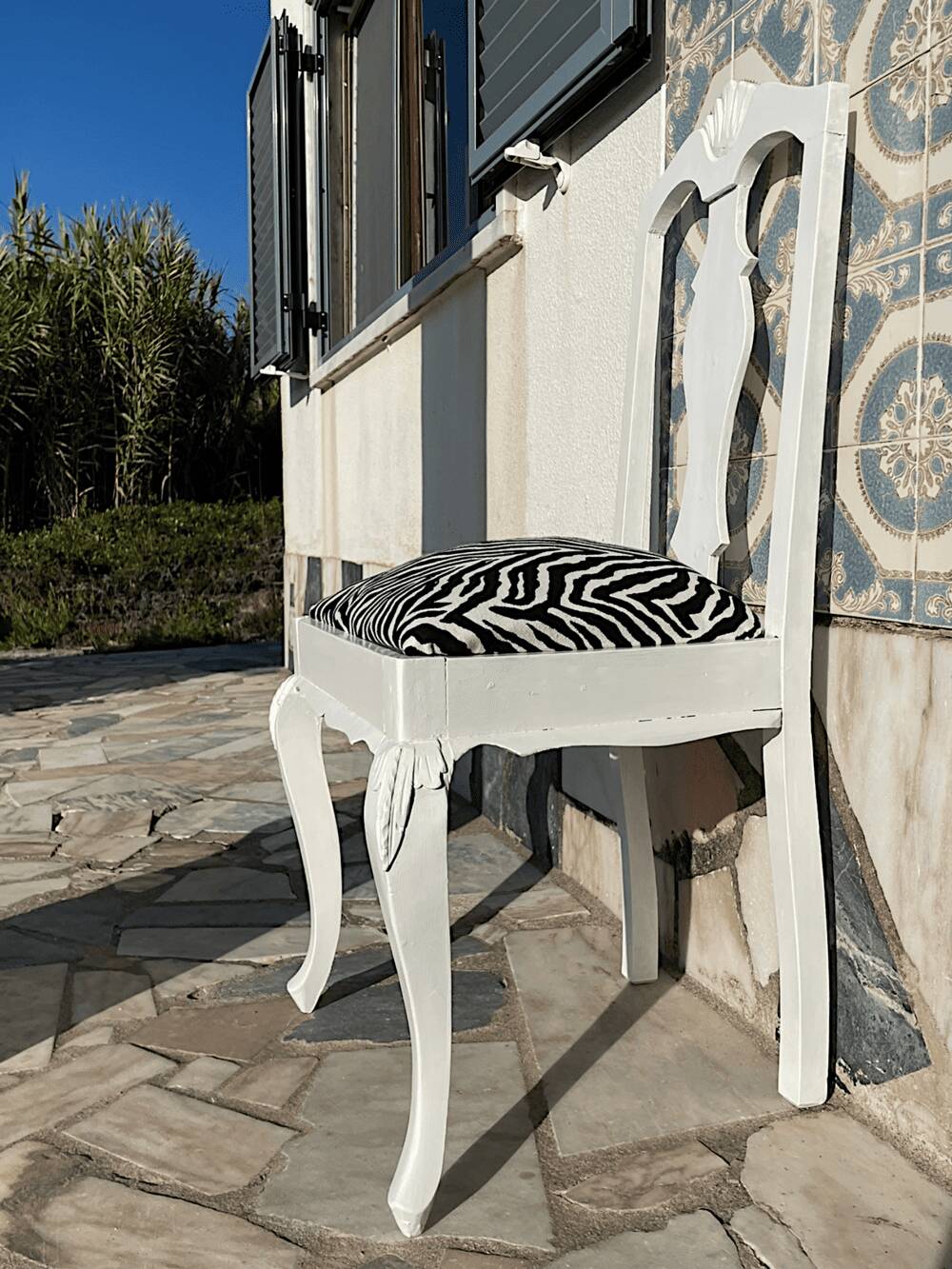 Antique Baroque chair redesigned in Zebra fabric