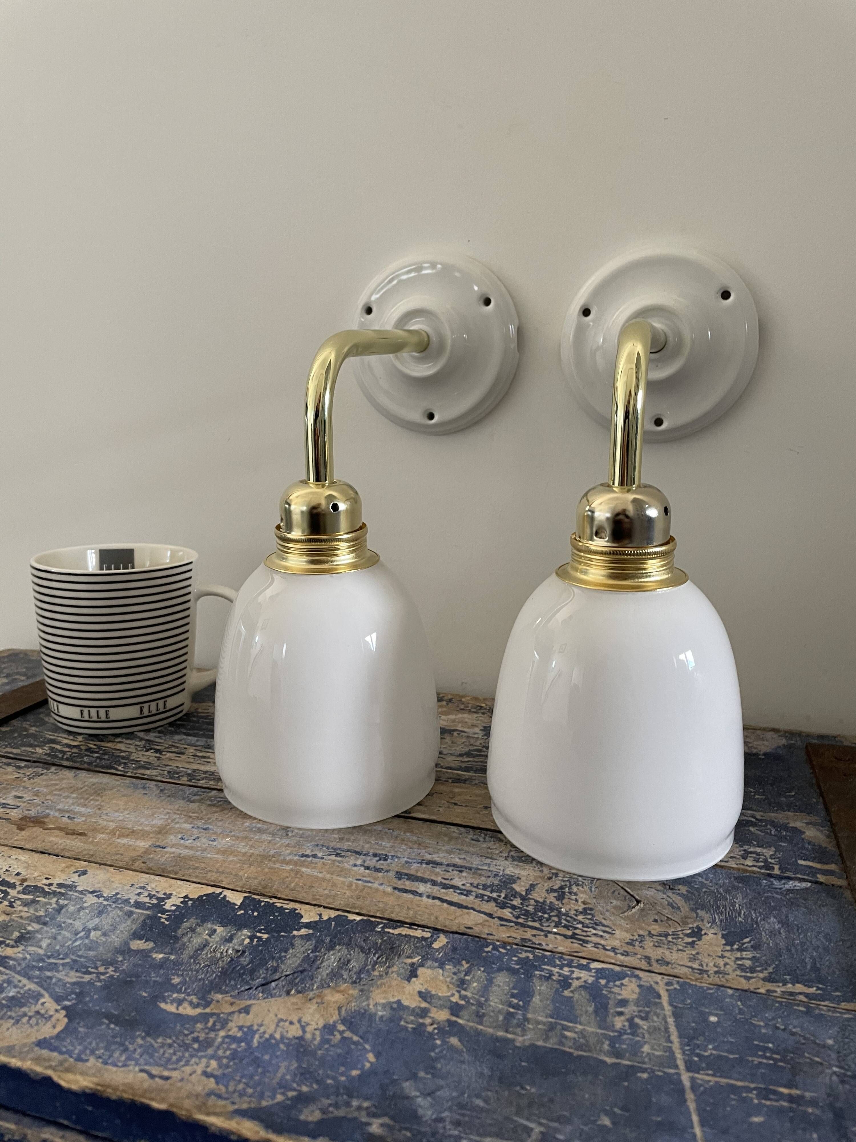 Pair of vintage white opaline sconces restored