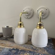 Pair of vintage white opaline sconces restored