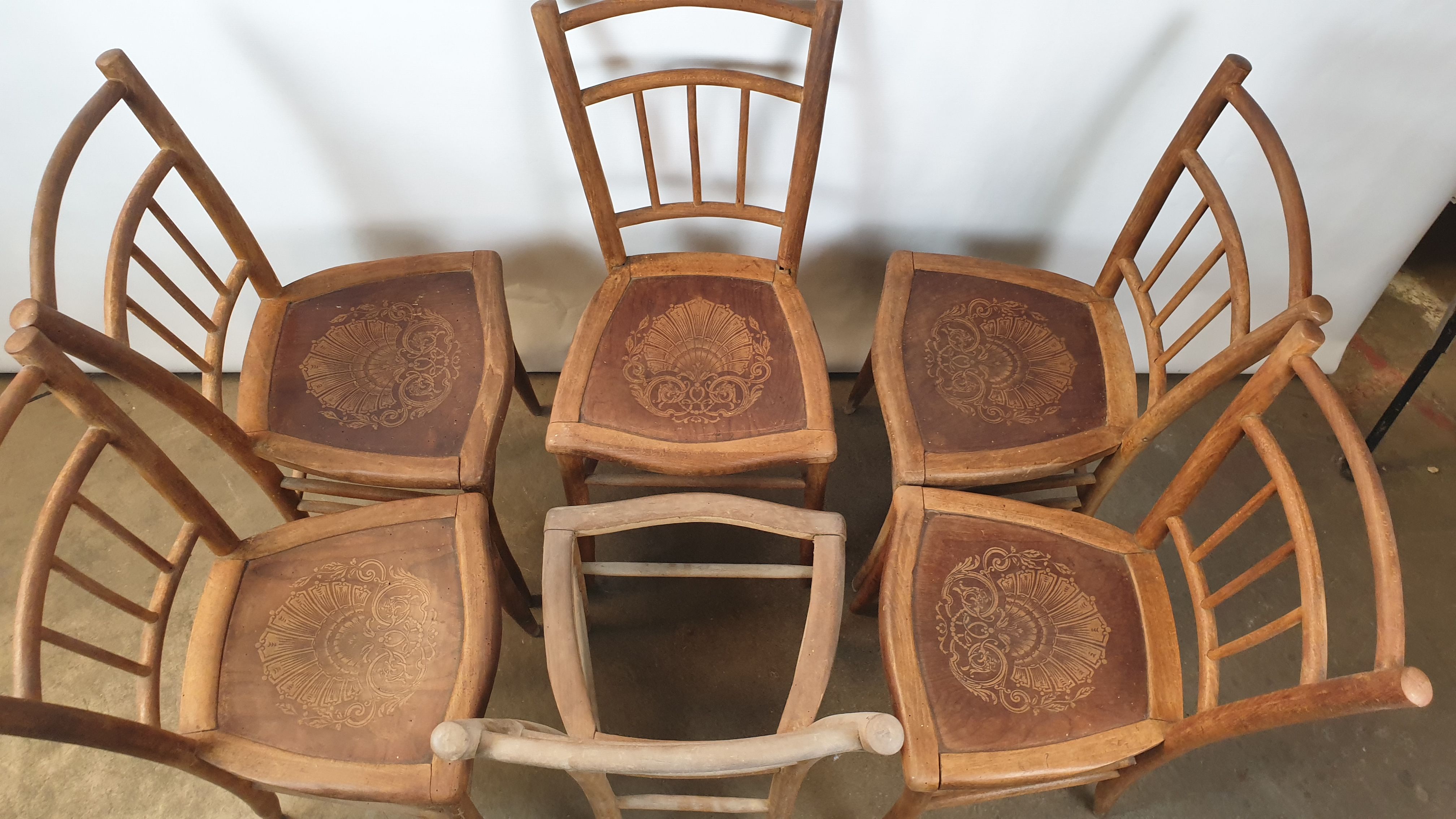 Lot of six chairs Luterma 1900 seat crafted