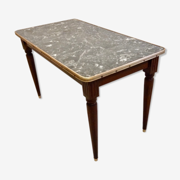 Table basse bois, marbre et laiton