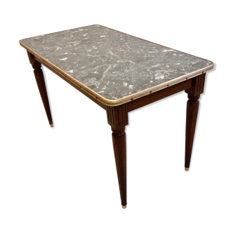 Table low wood, marble and brass