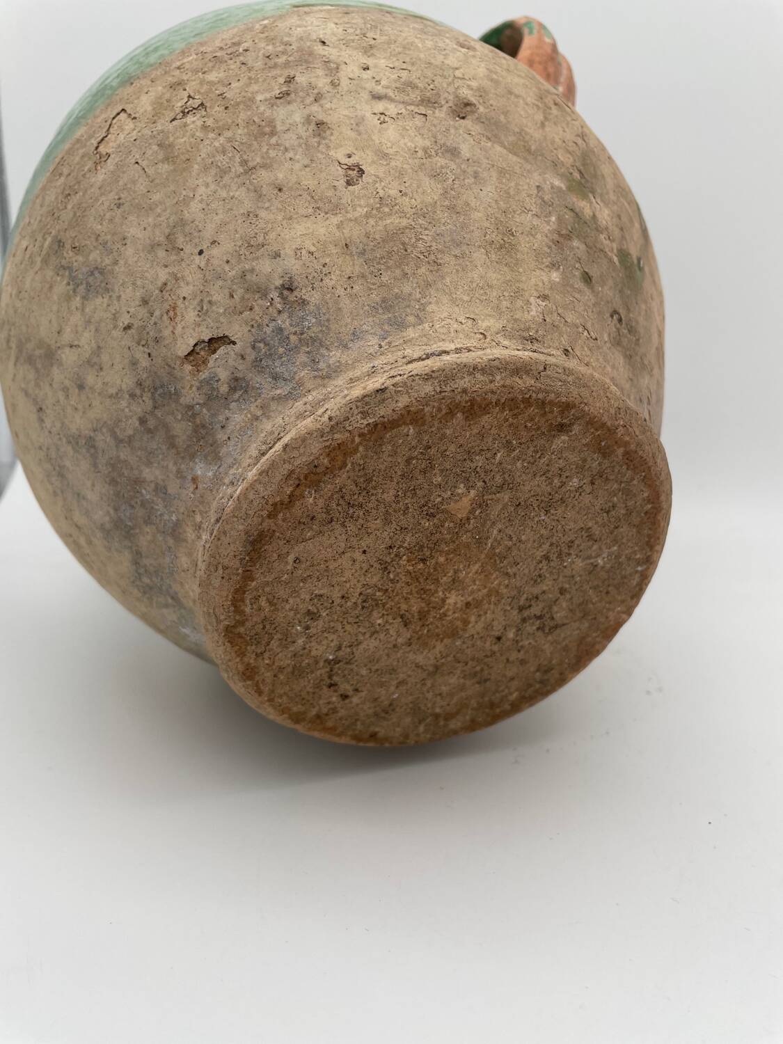 Old green glazed earthenware jam pot France 19th century