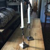 Pair of silver metal candle holders