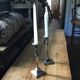 Pair of silver metal candle holders