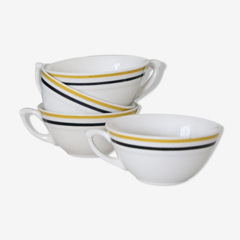 Set of 4 ceramic cups, bistro type, French manufacture