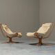 Pair of Sigurd Ressell Falcon Lounge Chairs leather, canvas, birch, 1970s