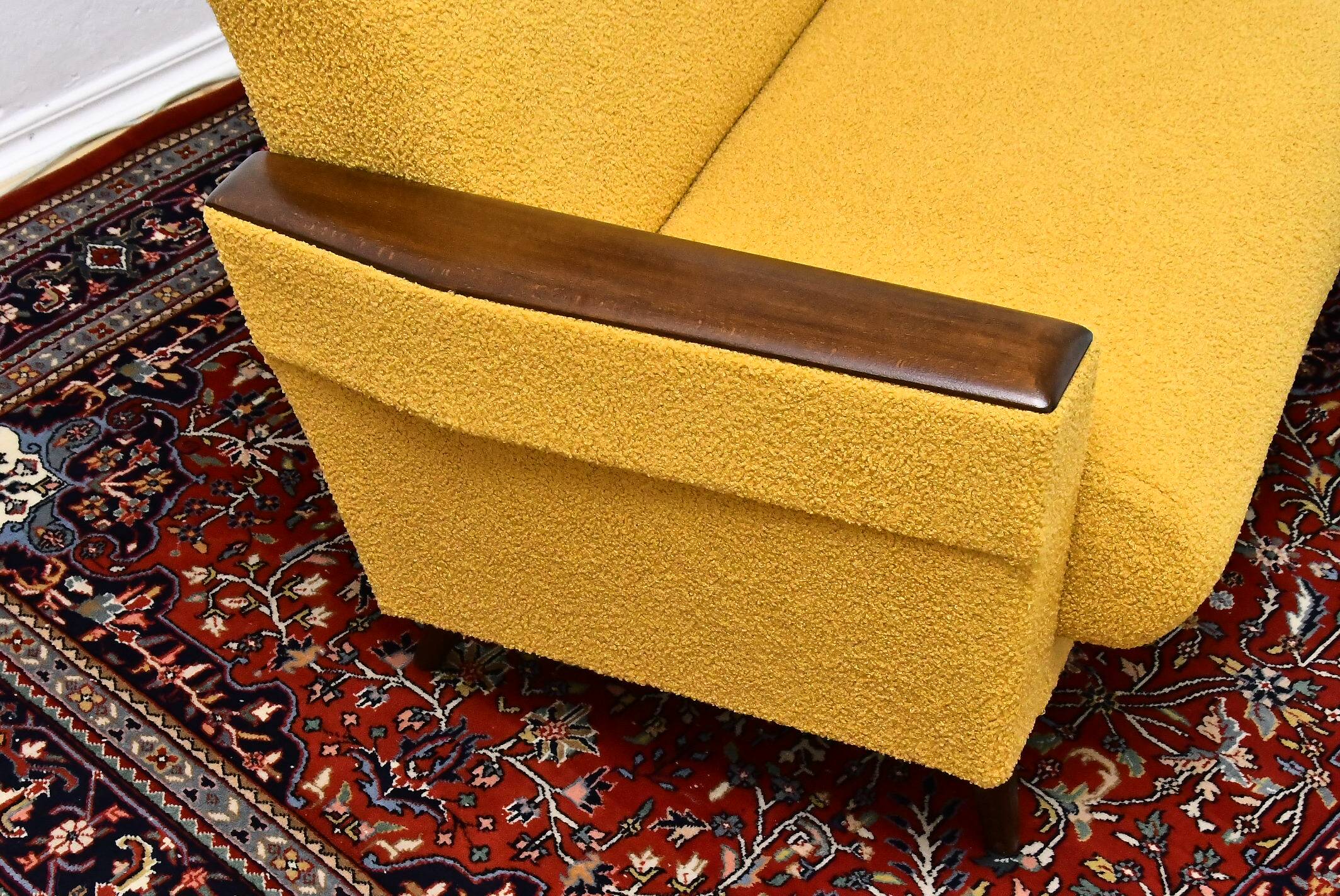 Scandinavian style yellow boucle folding sofa, 1960s