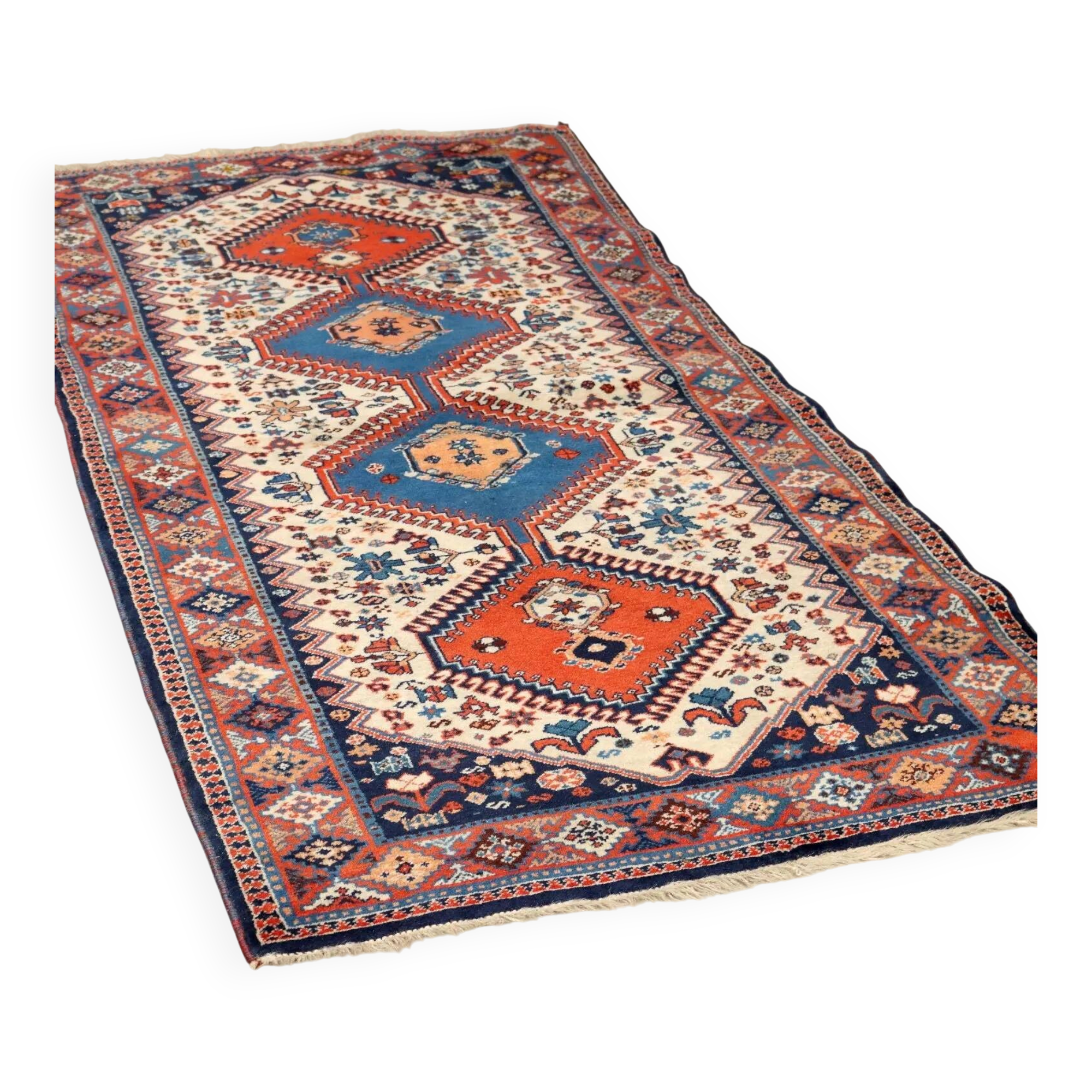 Ancient Asian wool rug, finely knotted, handmade 72 x 33 in.
