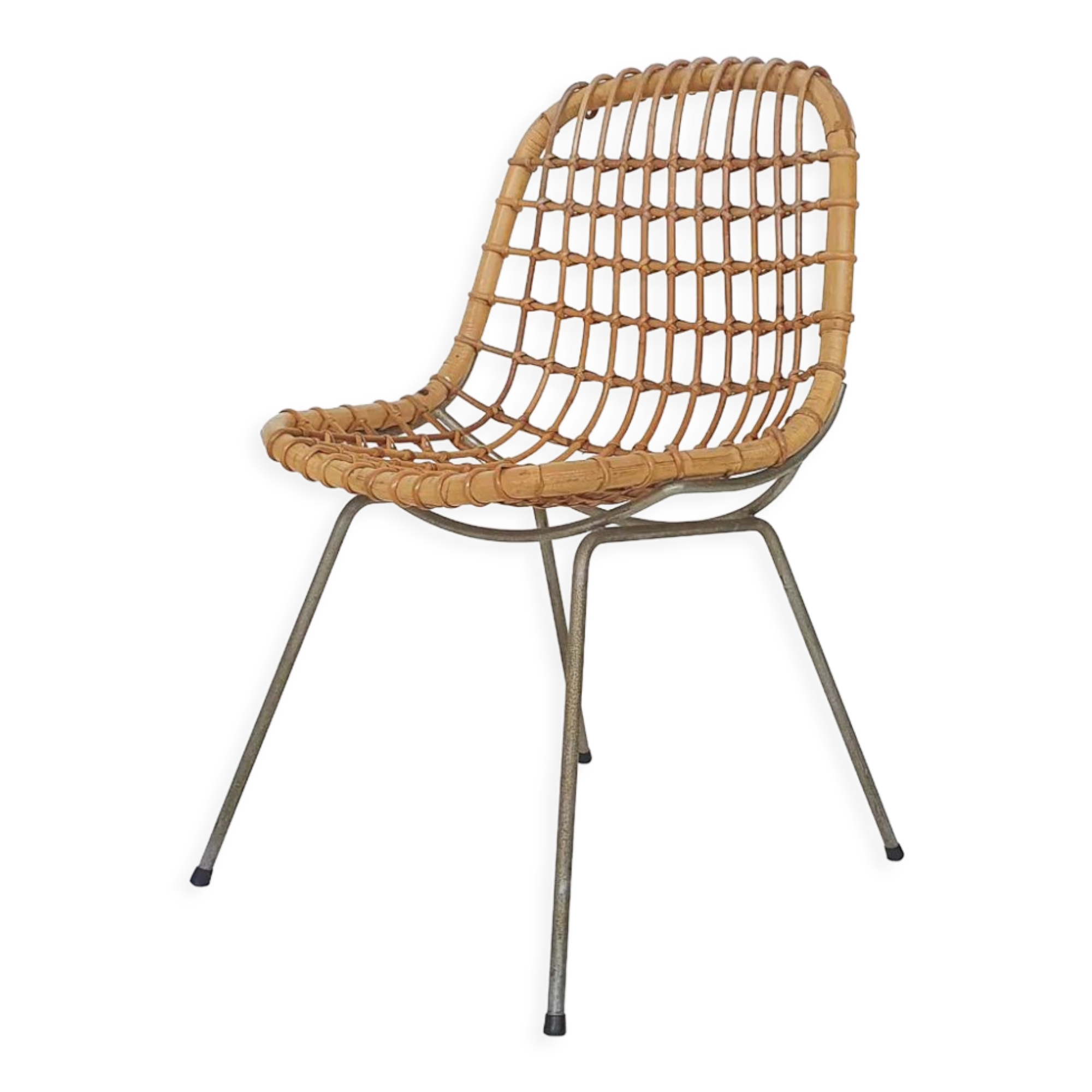 Vintage rattan and metal dining chair