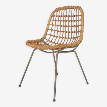 Vintage rattan and metal dining chair