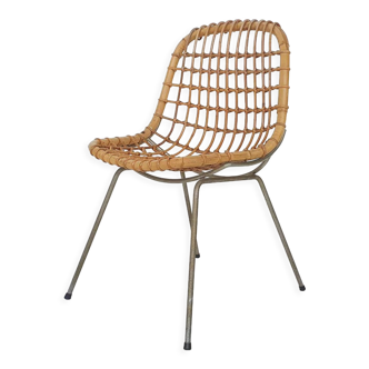 Chaise vintage en rotin et métal