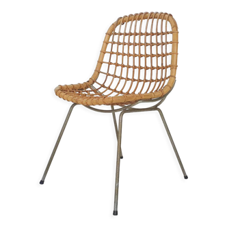 Vintage rattan and metal dining chair