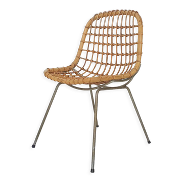 Vintage rattan and metal dining chair