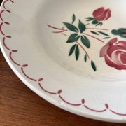 Set of 6 antique deep plates in earthenware • Red rose decoration