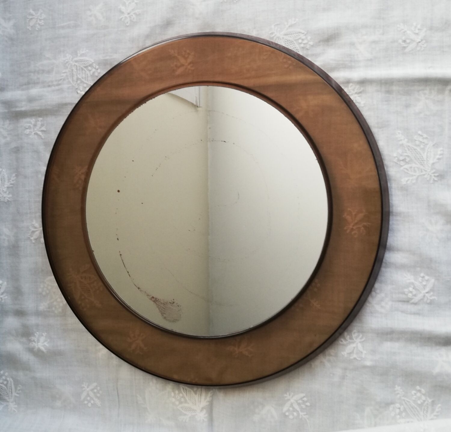 Smoked plastic round mirror 70s