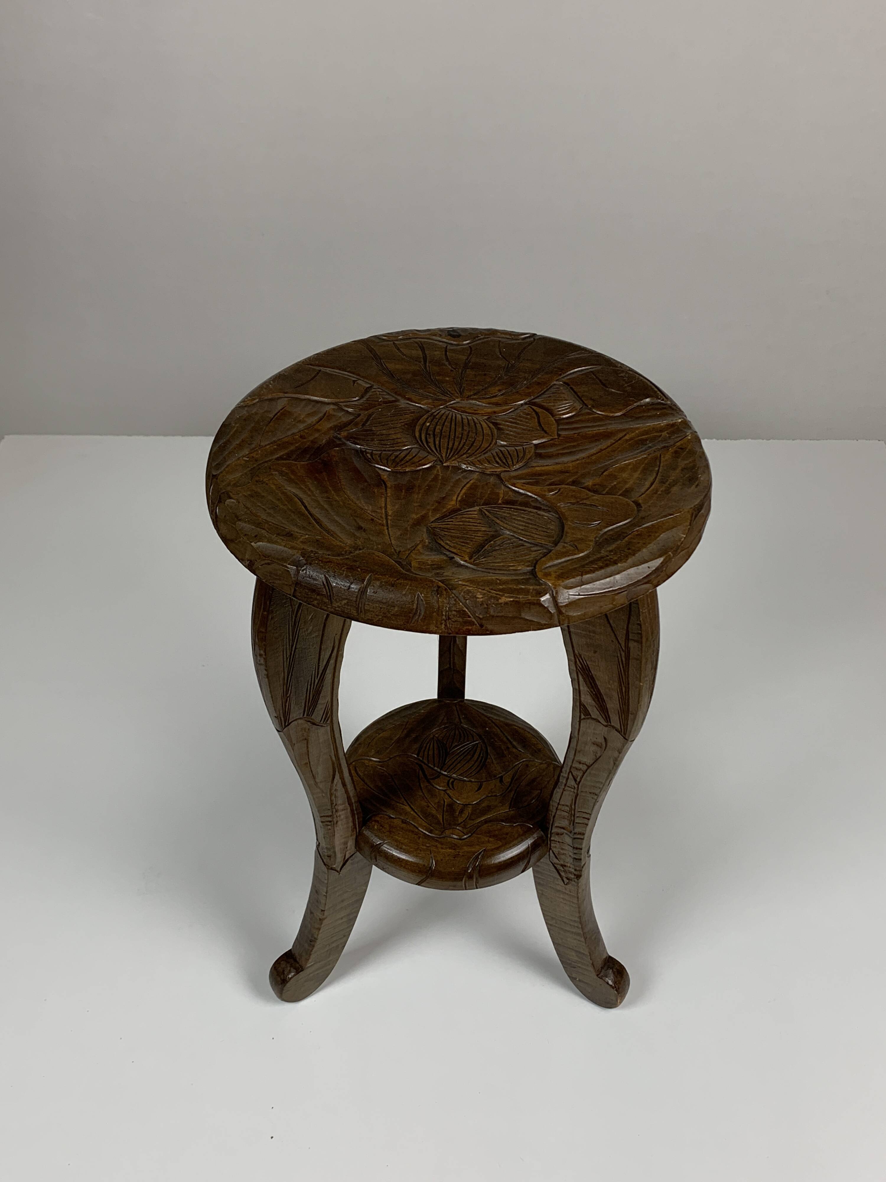 Arts & Crafts Japanese Hand Carved Side Table for Liberty London, 1905