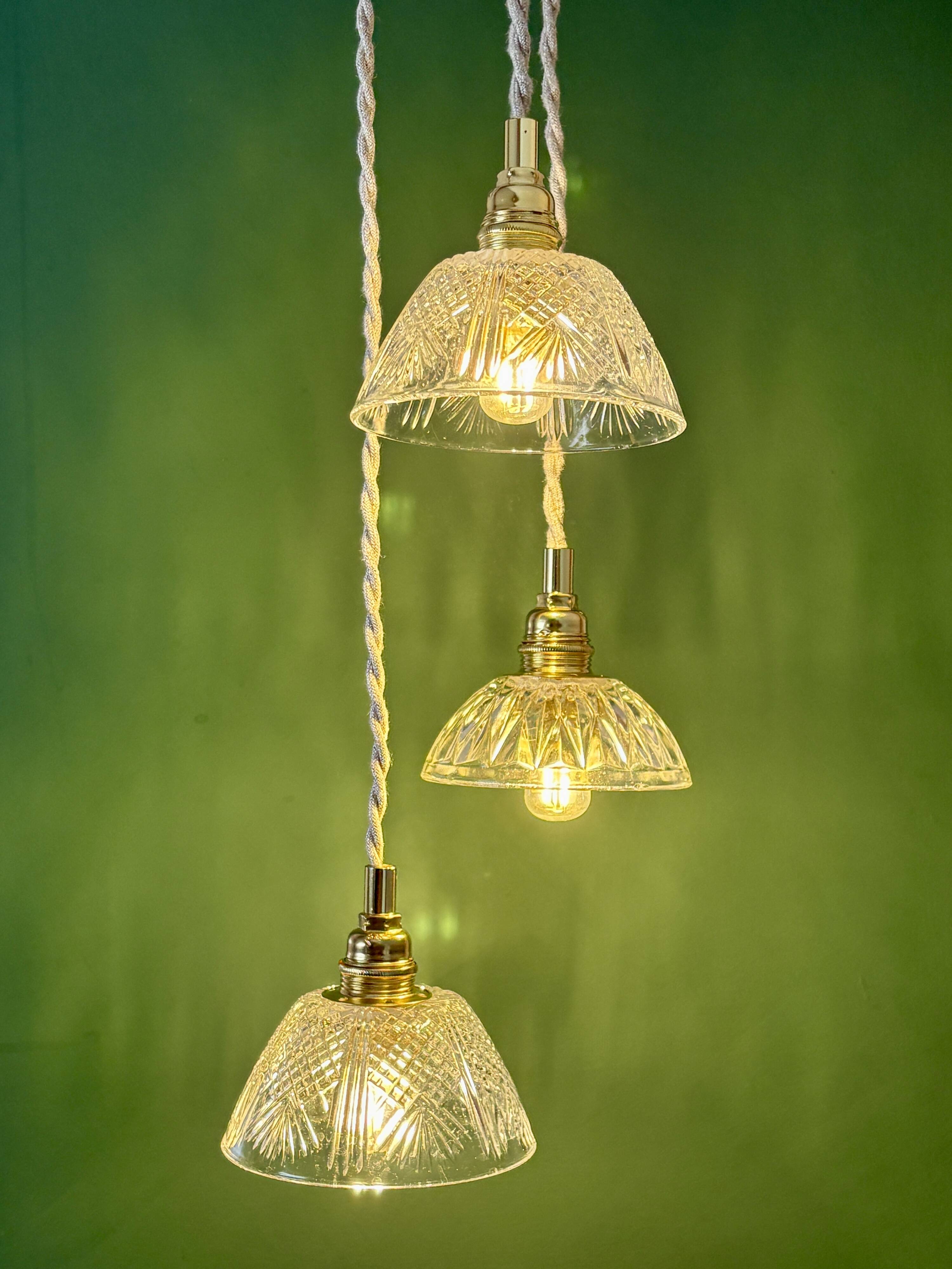 Suspension triple vintage glass chandelier - tableware collection