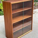 Scandinavian wooden display case with golden band