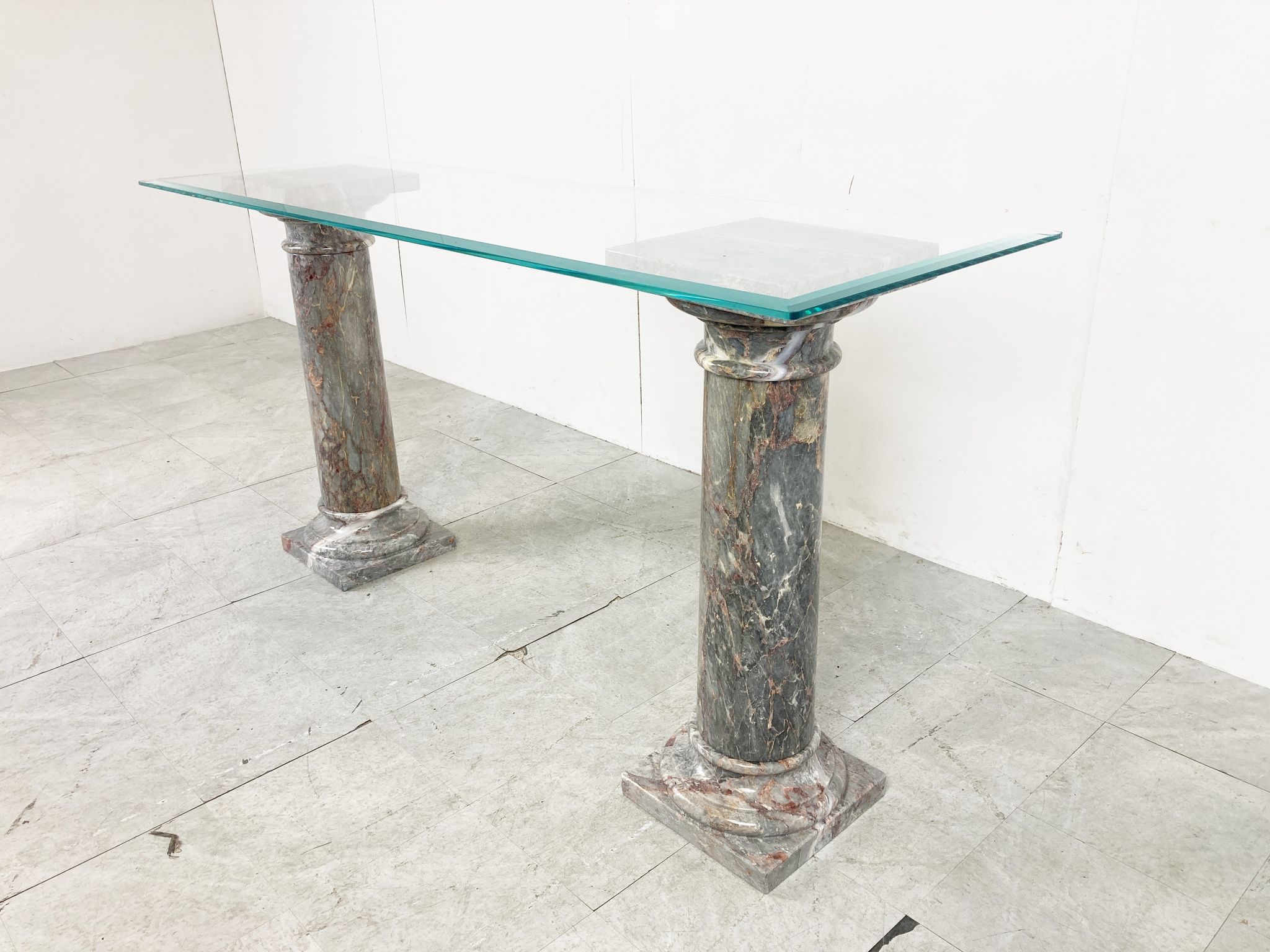 Vintage marble column console table Italy, 1960s