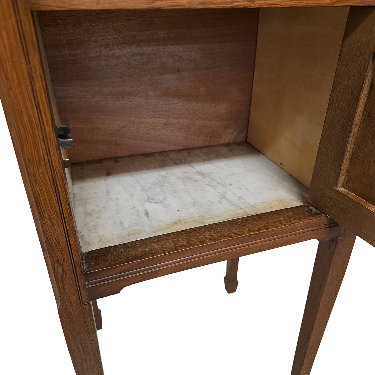 Antique French Oak Bedside Table With Marble Top, early 1900s